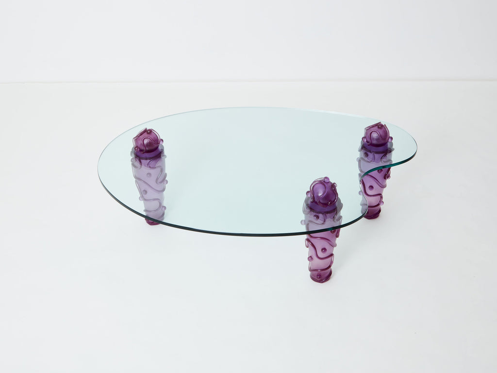 Large signed purple resin glass coffee table Garouste & Bonetti 1990s