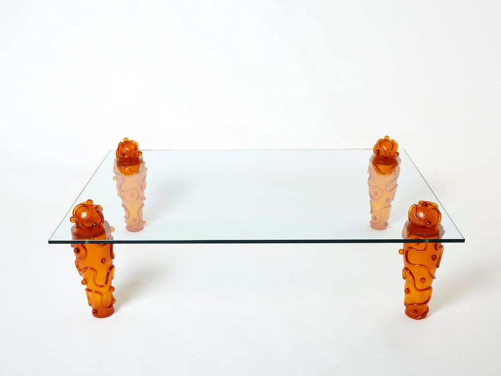 Large signed resin glass coffee table by Garouste & Bonetti 1990s