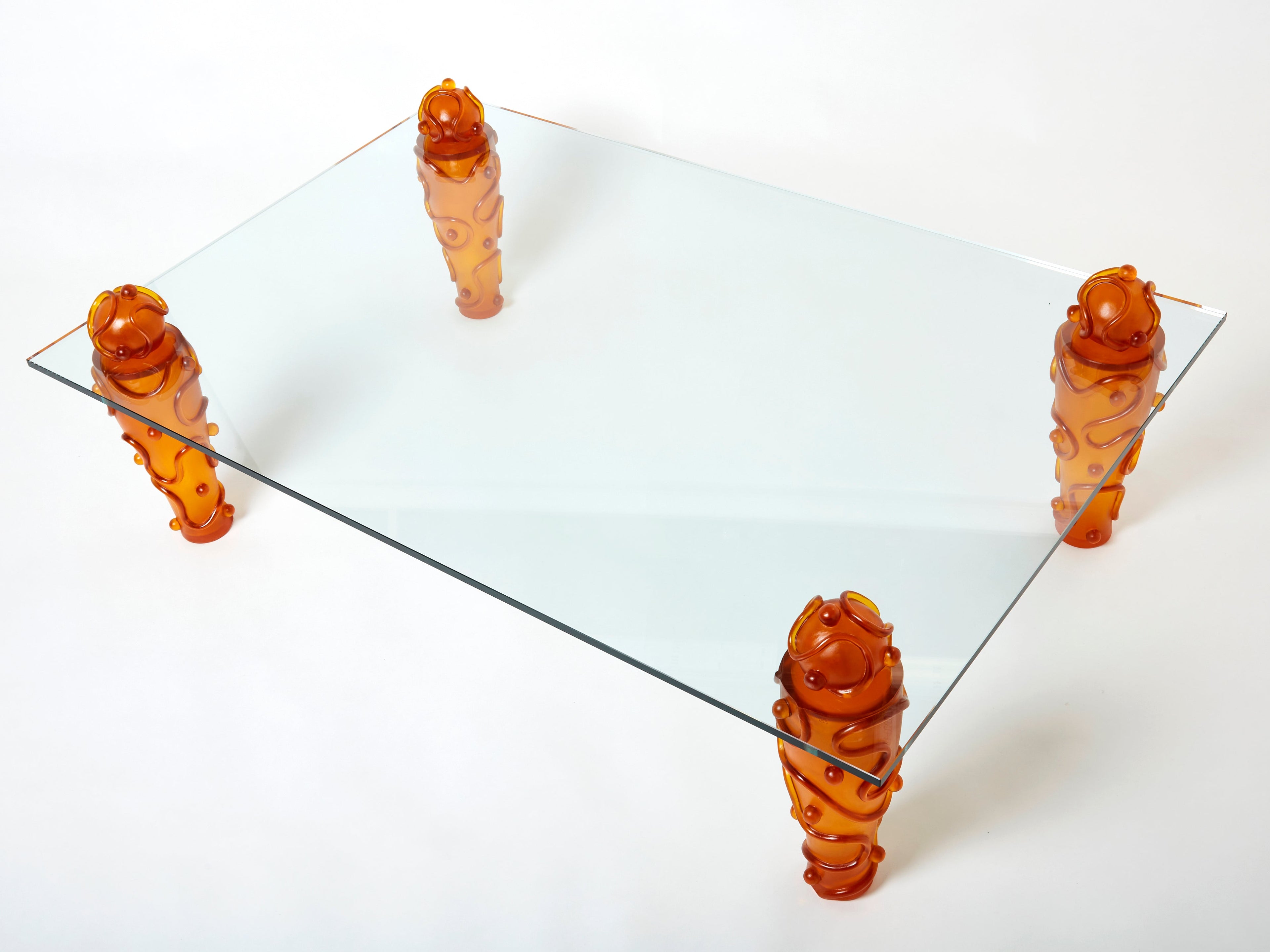 Large signed resin glass coffee table by Garouste & Bonetti 1990s