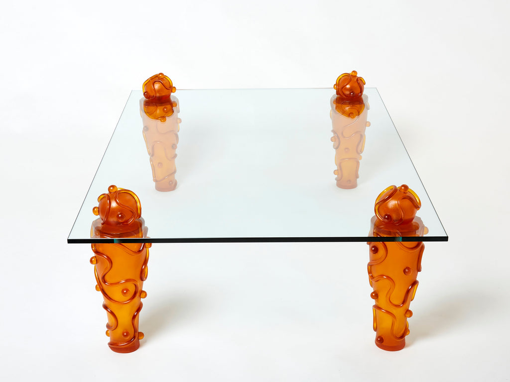 Large signed resin glass coffee table by Garouste & Bonetti 1990s