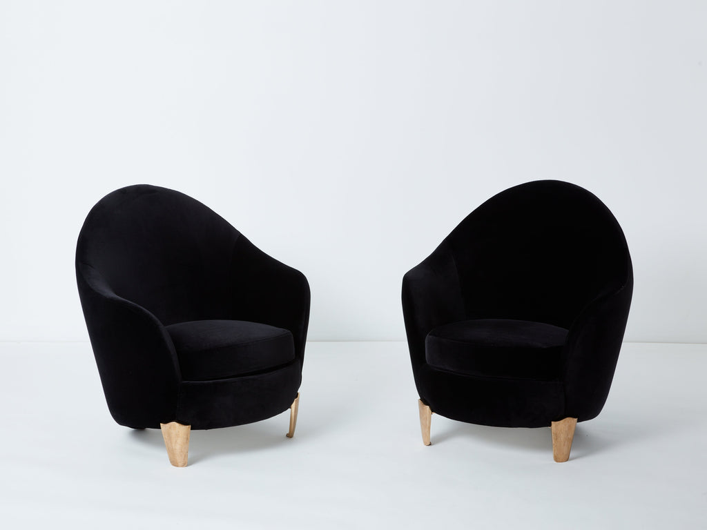 Pair of armchairs Garouste & Bonetti ‘Koala’ bronze black velvet 1995
