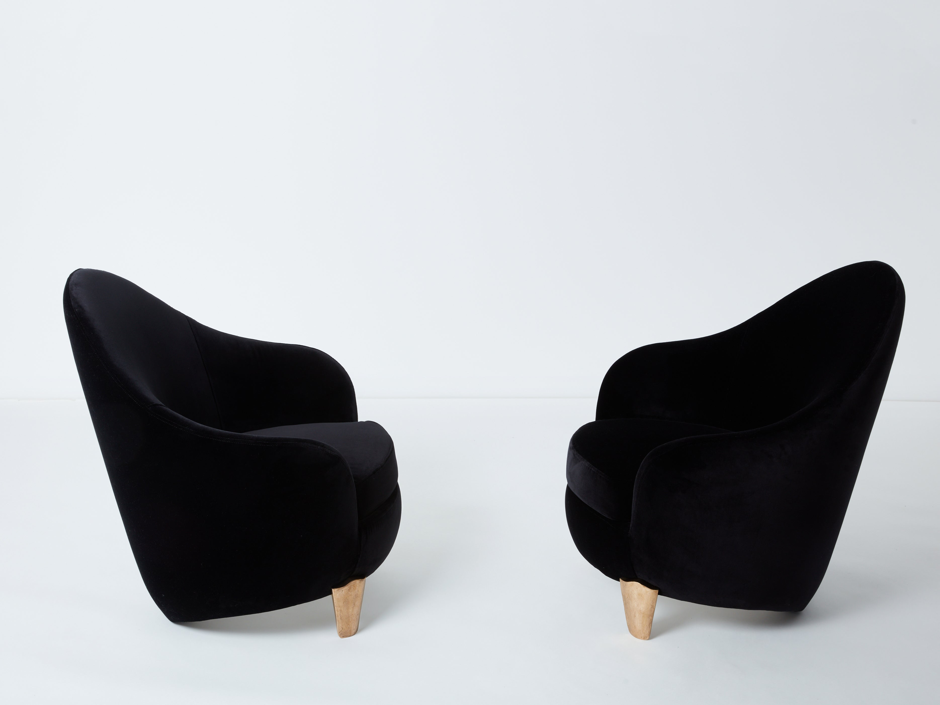 Pair of armchairs Garouste & Bonetti ‘Koala’ bronze black velvet 1995