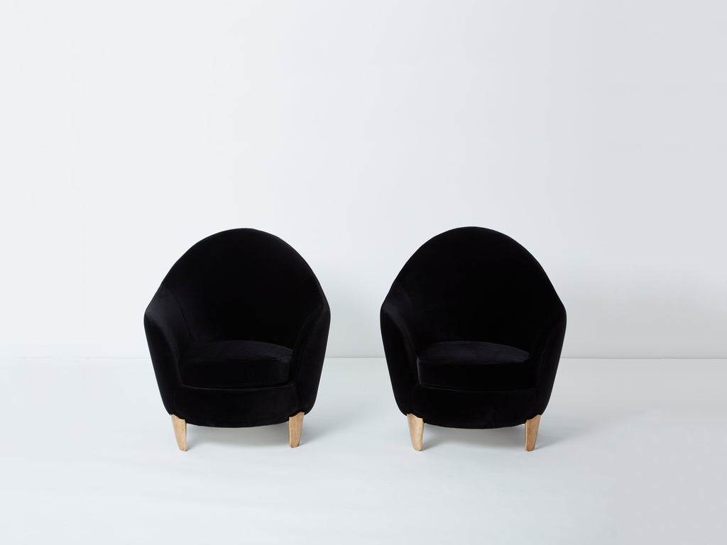Pair of armchairs Garouste & Bonetti ‘Koala’ bronze black velvet 1995