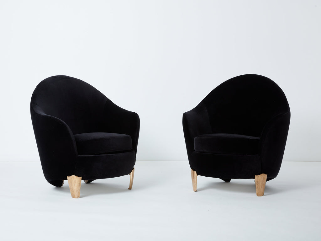 Pair of armchairs Garouste & Bonetti ‘Koala’ bronze black velvet 1995