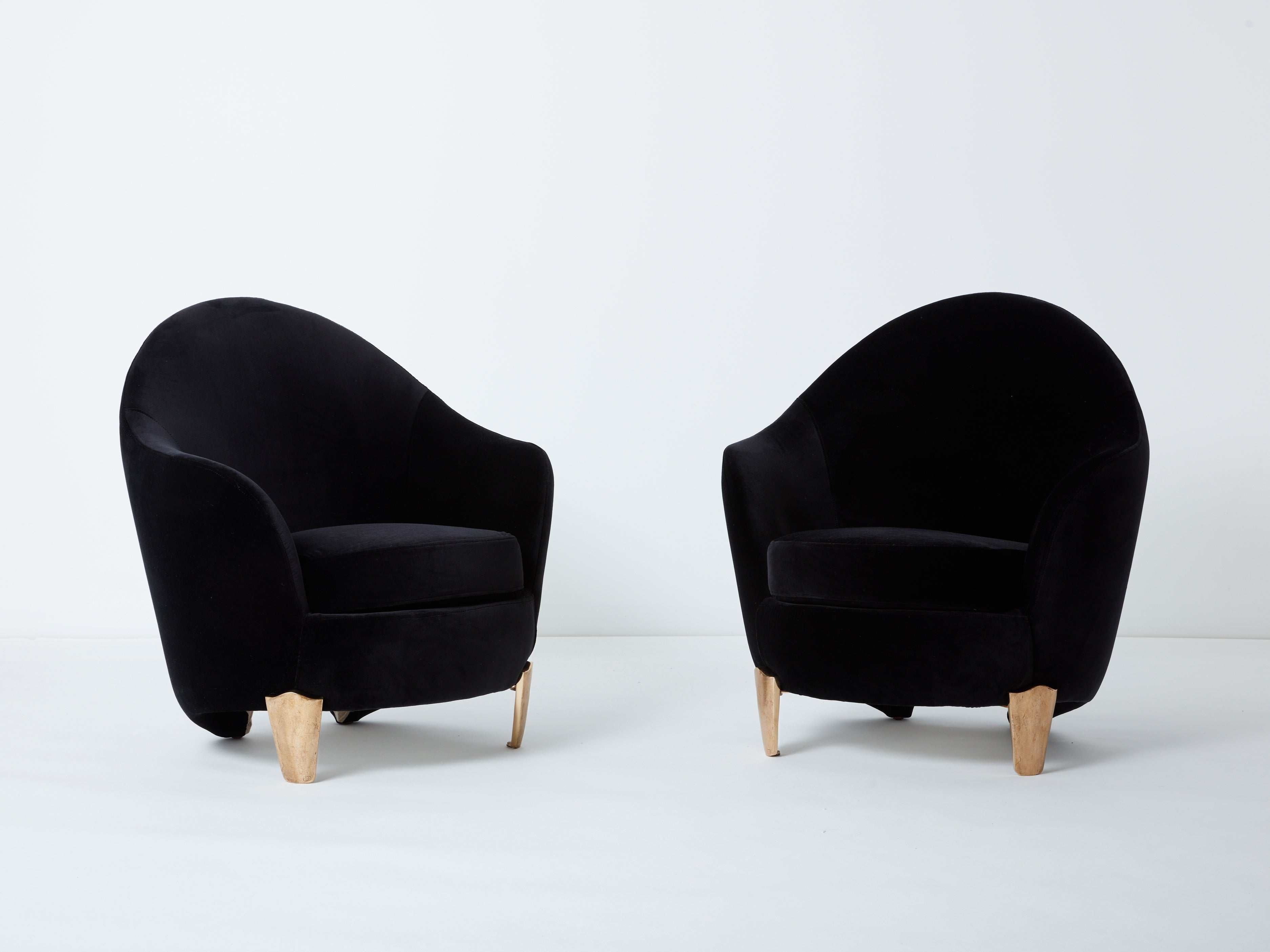 Pair of armchairs Garouste & Bonetti ‘Koala’ bronze black velvet 1995