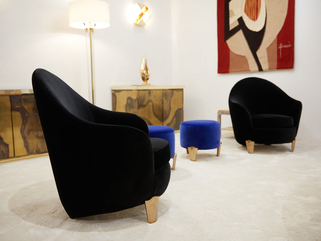 Pair of armchairs Garouste & Bonetti ‘Koala’ bronze black velvet 1995