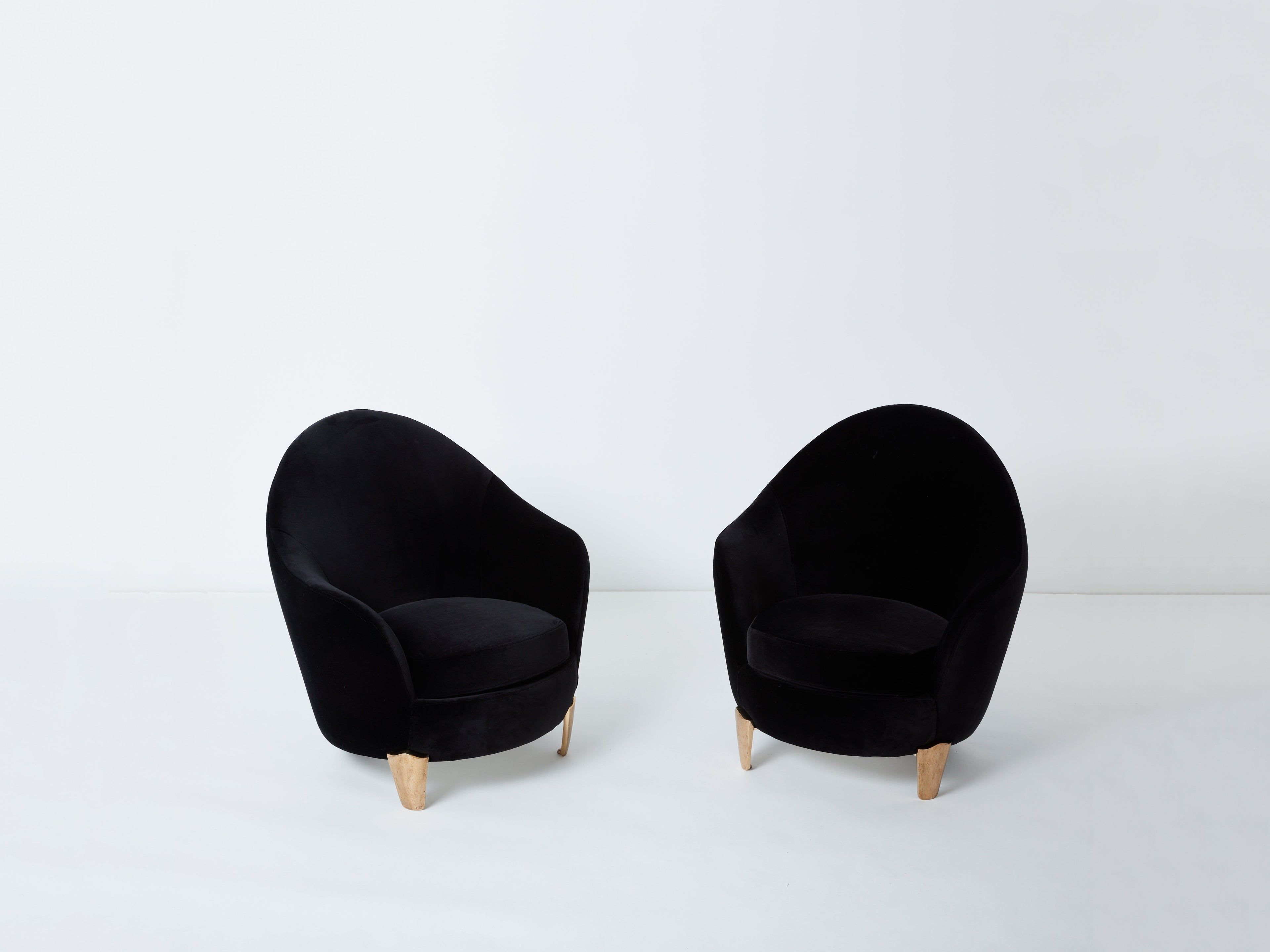 Pair of armchairs Garouste & Bonetti ‘Koala’ bronze black velvet 1995