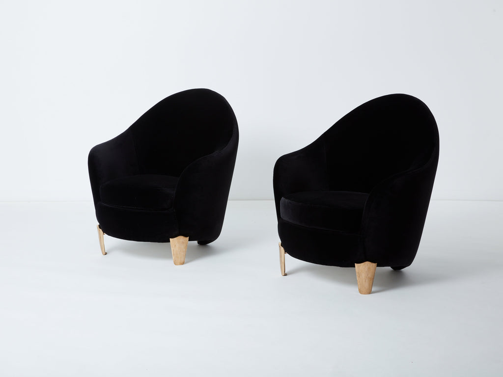 Pair of armchairs Garouste & Bonetti ‘Koala’ bronze black velvet 1995