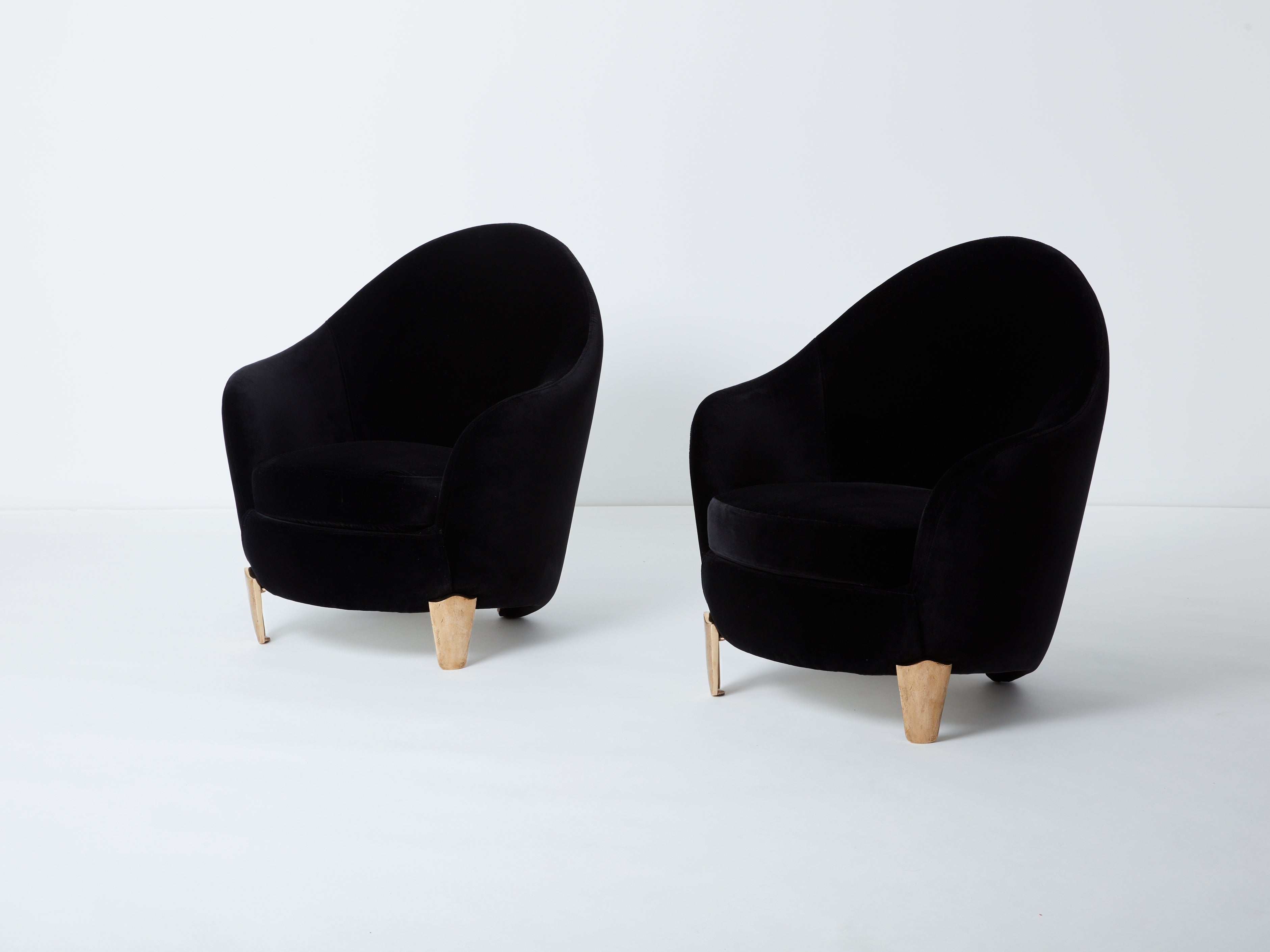 Pair of armchairs Garouste & Bonetti ‘Koala’ bronze black velvet 1995