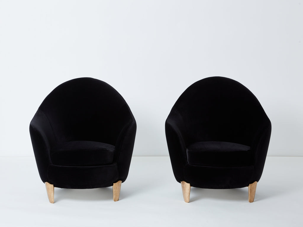 Pair of armchairs Garouste & Bonetti ‘Koala’ bronze black velvet 1995