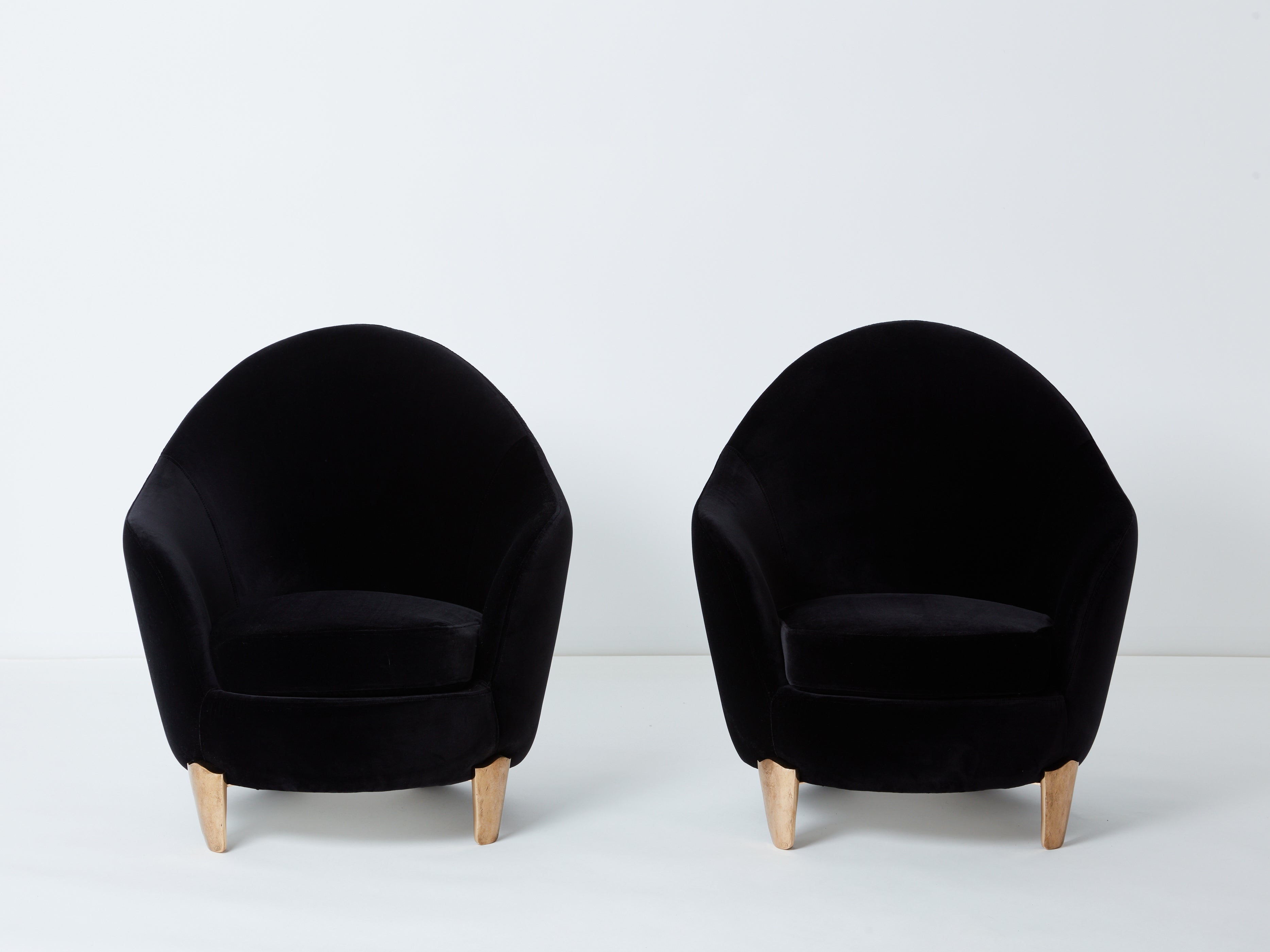 Pair of armchairs Garouste & Bonetti ‘Koala’ bronze black velvet 1995