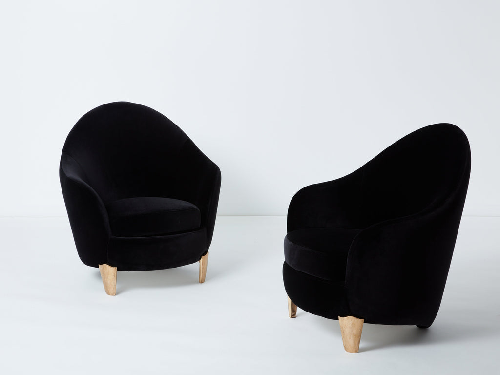 Pair of armchairs Garouste & Bonetti ‘Koala’ bronze black velvet 1995