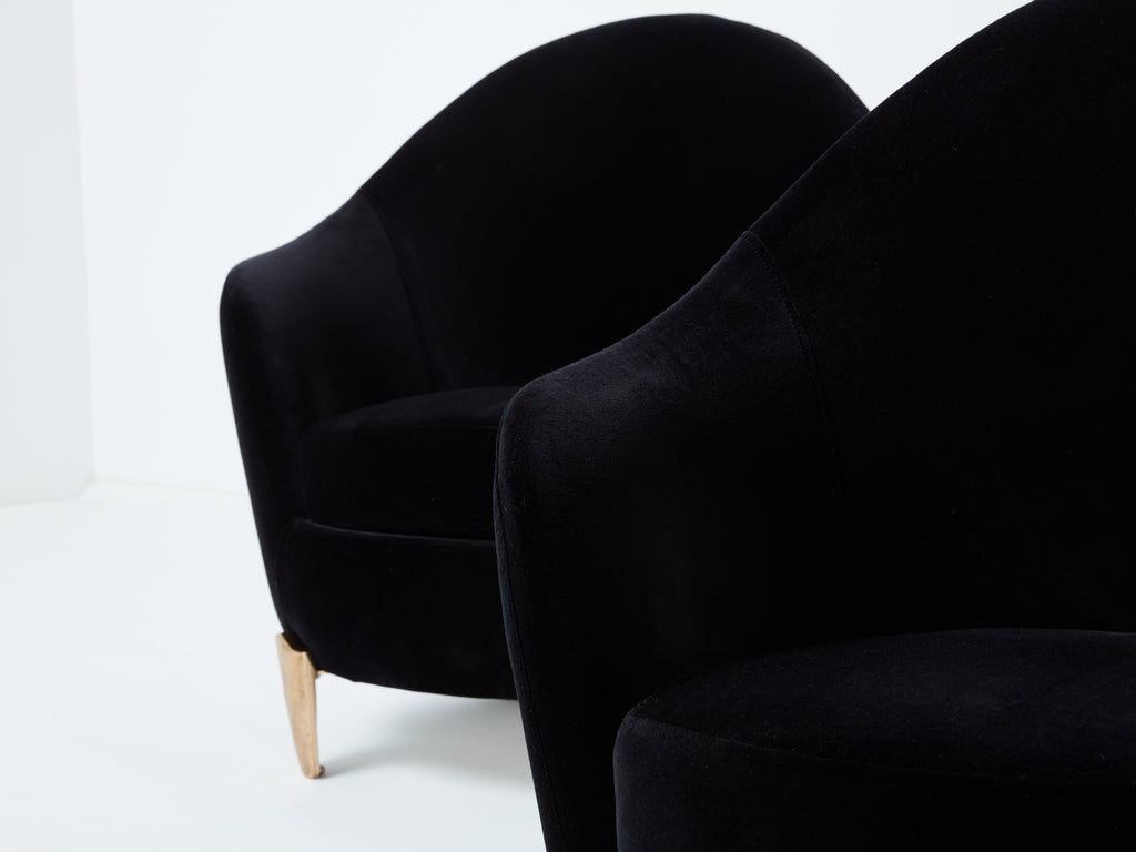 Pair of armchairs Garouste & Bonetti ‘Koala’ bronze black velvet 1995
