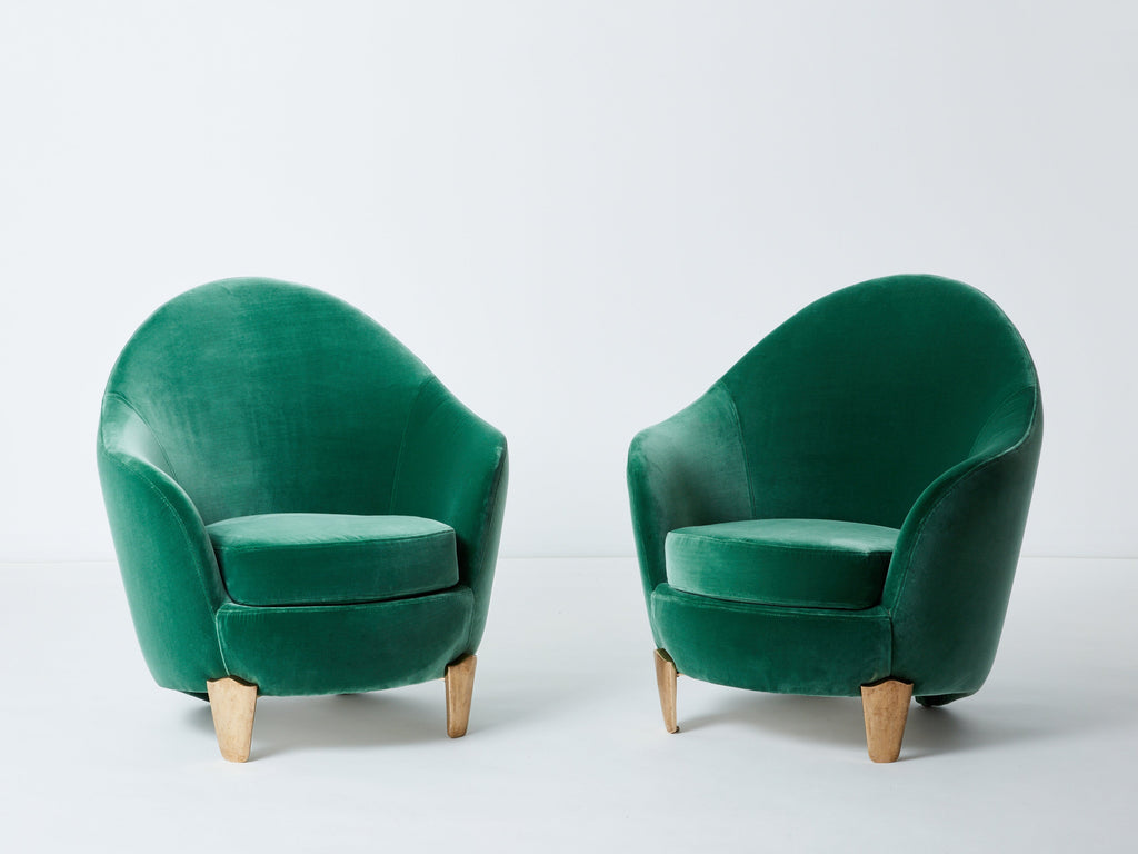 Pair of armchairs Garouste & Bonetti ‘Koala’ bronze green velvet 1995