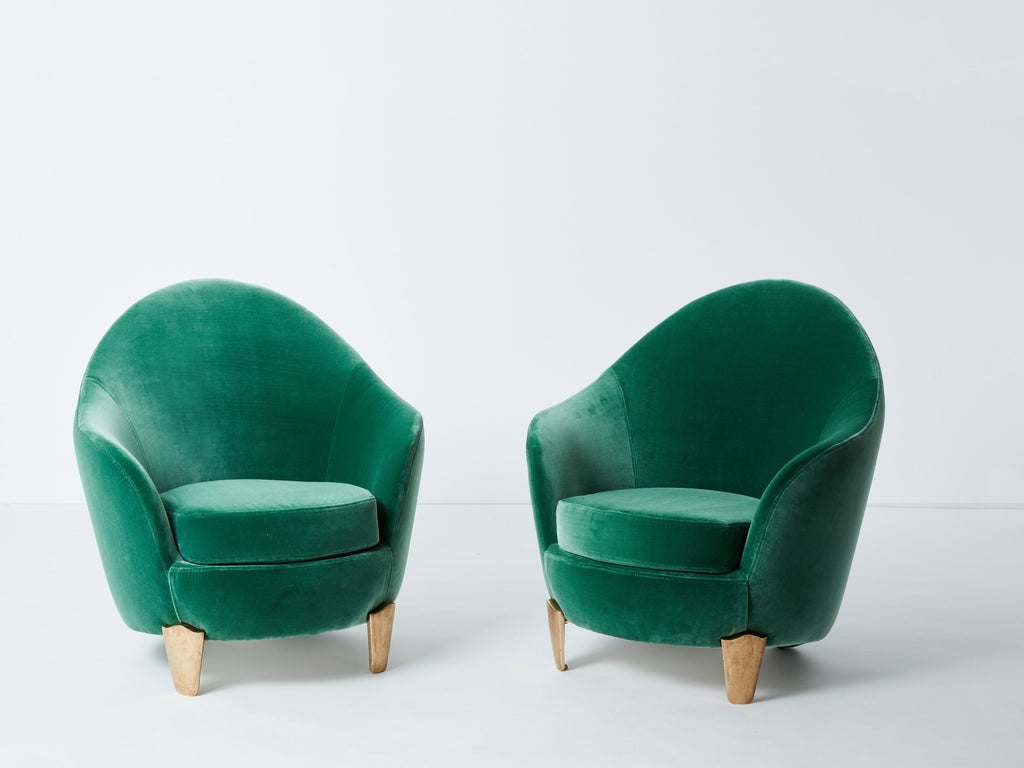 Pair of armchairs Garouste & Bonetti ‘Koala’ bronze green velvet 1995