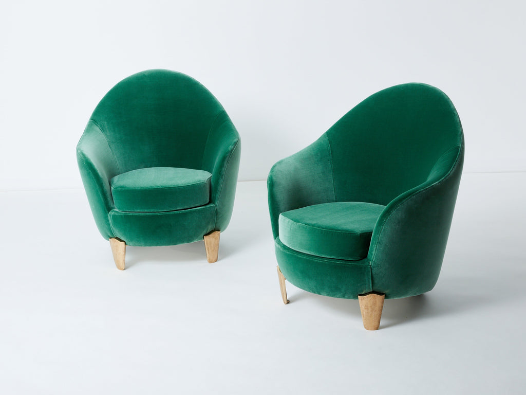 Pair of armchairs Garouste & Bonetti ‘Koala’ bronze green velvet 1995