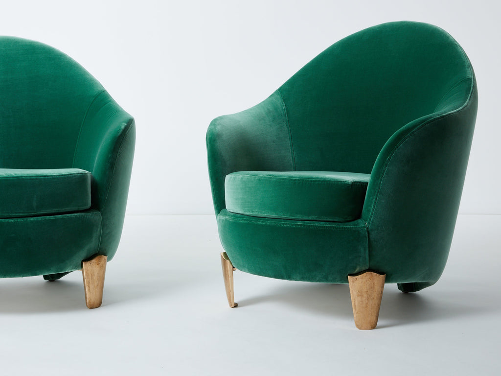 Pair of armchairs Garouste & Bonetti ‘Koala’ bronze green velvet 1995