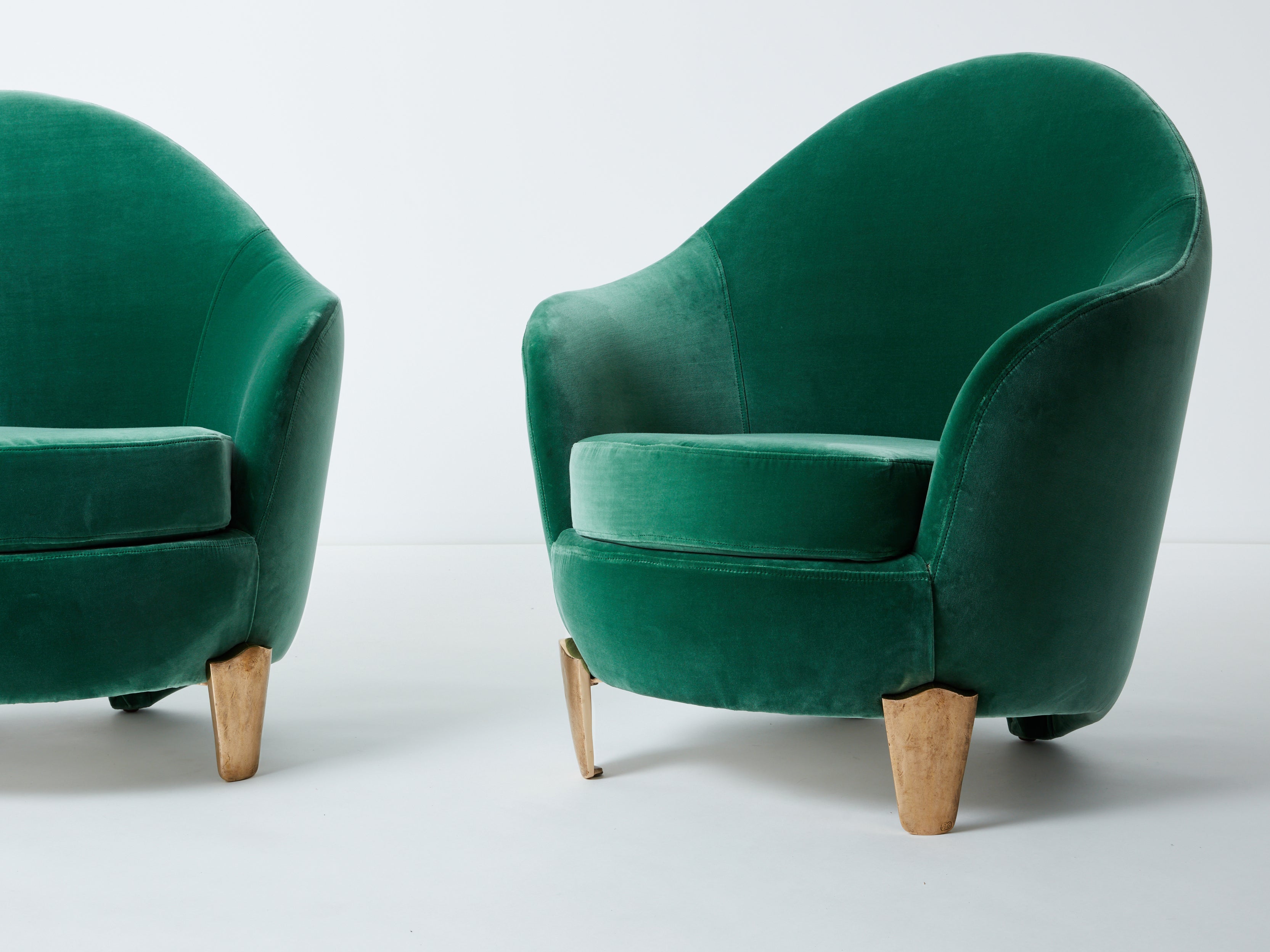 Pair of armchairs Garouste & Bonetti ‘Koala’ bronze green velvet 1995