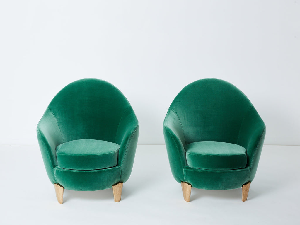 Pair of armchairs Garouste & Bonetti ‘Koala’ bronze green velvet 1995