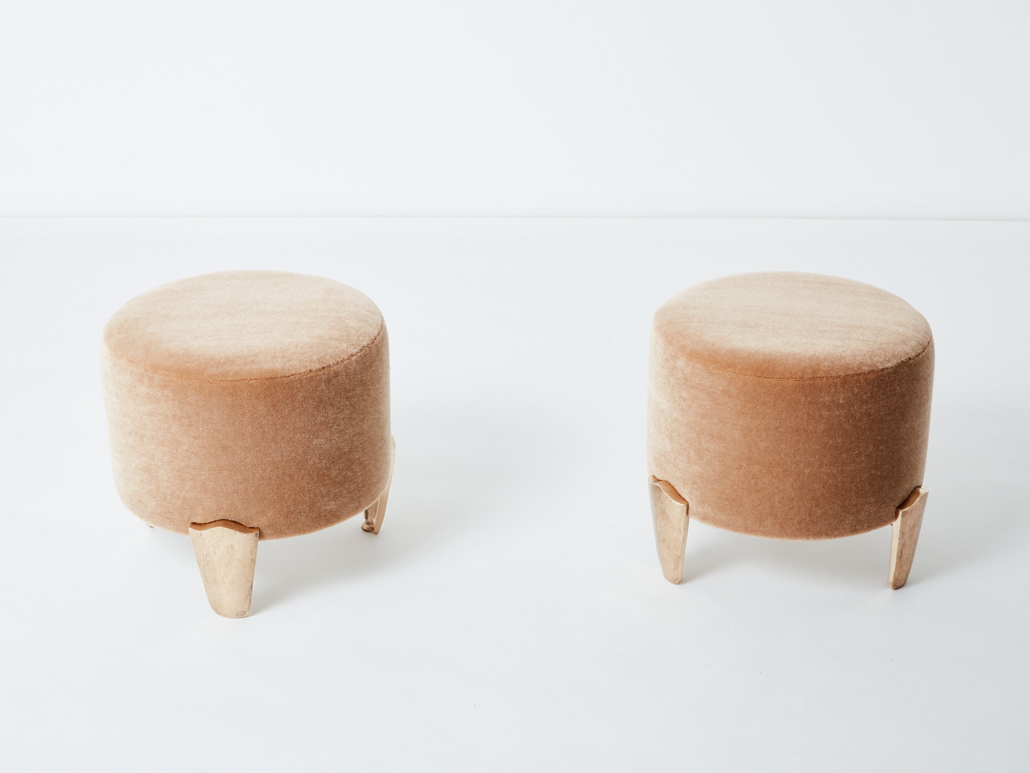 Pair of stools Garouste & Bonetti ‘Koala’ bronze teddy mohair velvet 1995