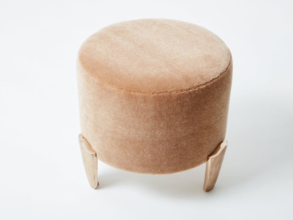 Pair of stools Garouste & Bonetti ‘Koala’ bronze teddy mohair velvet 1995