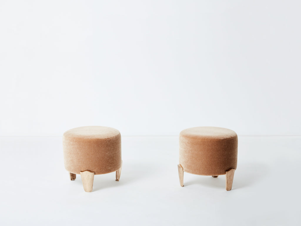 Pair of stools Garouste & Bonetti ‘Koala’ bronze teddy mohair velvet 1995