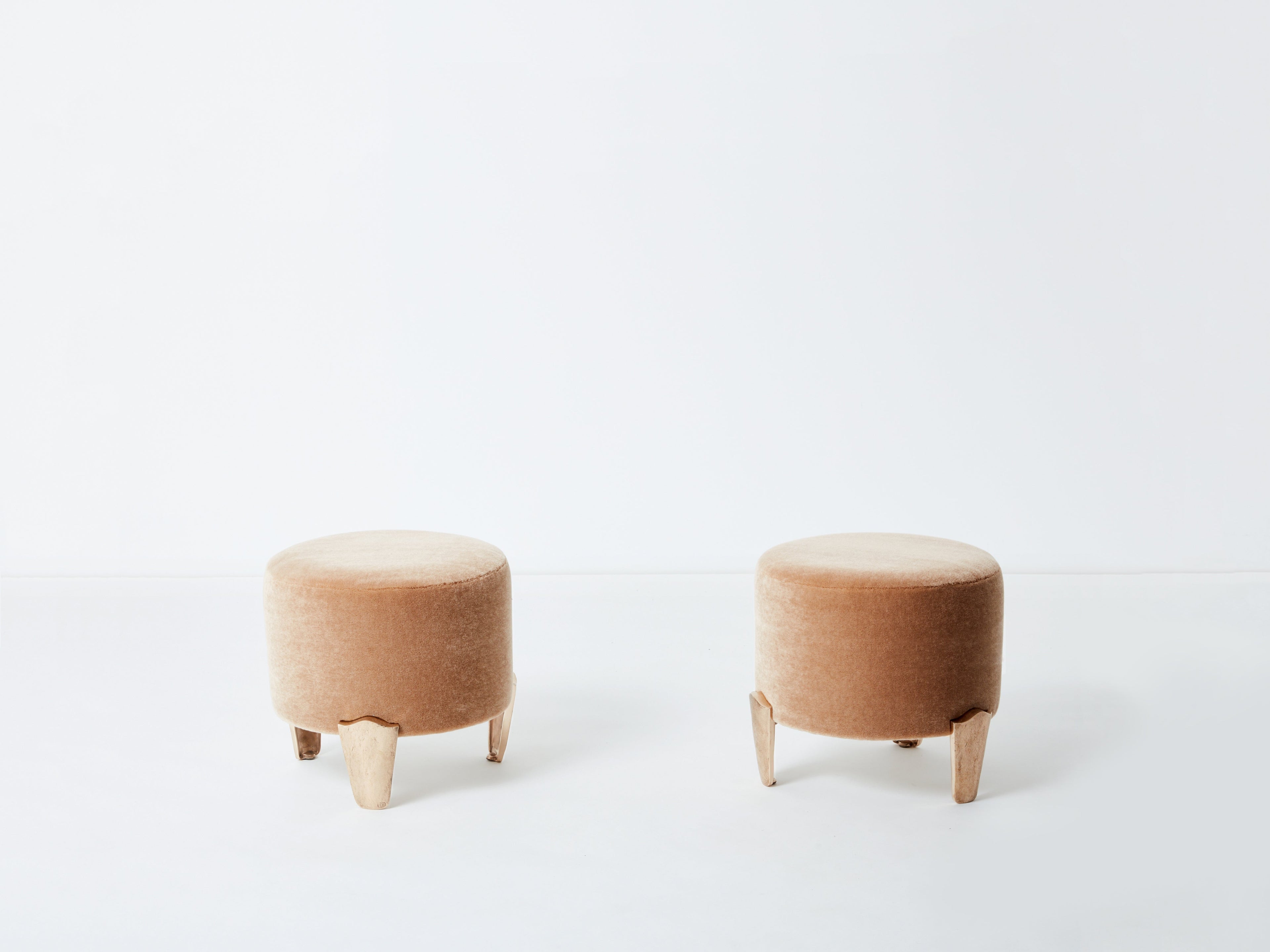 Pair of stools Garouste & Bonetti ‘Koala’ bronze teddy mohair velvet 1995