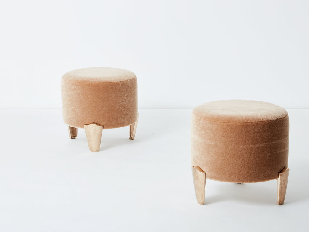 Pair of stools Garouste & Bonetti ‘Koala’ bronze teddy mohair velvet 1995