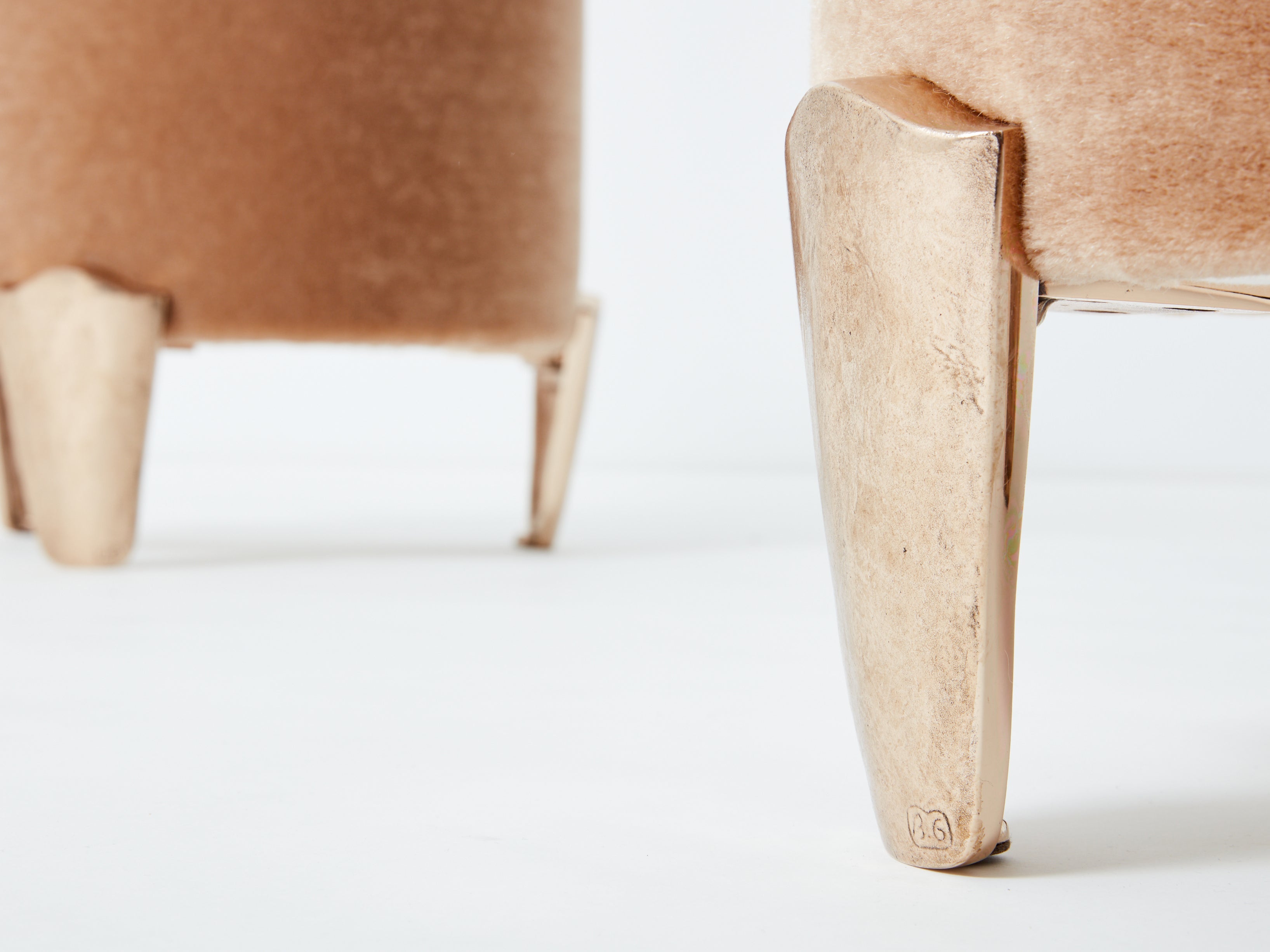 Pair of stools Garouste & Bonetti ‘Koala’ bronze teddy mohair velvet 1995
