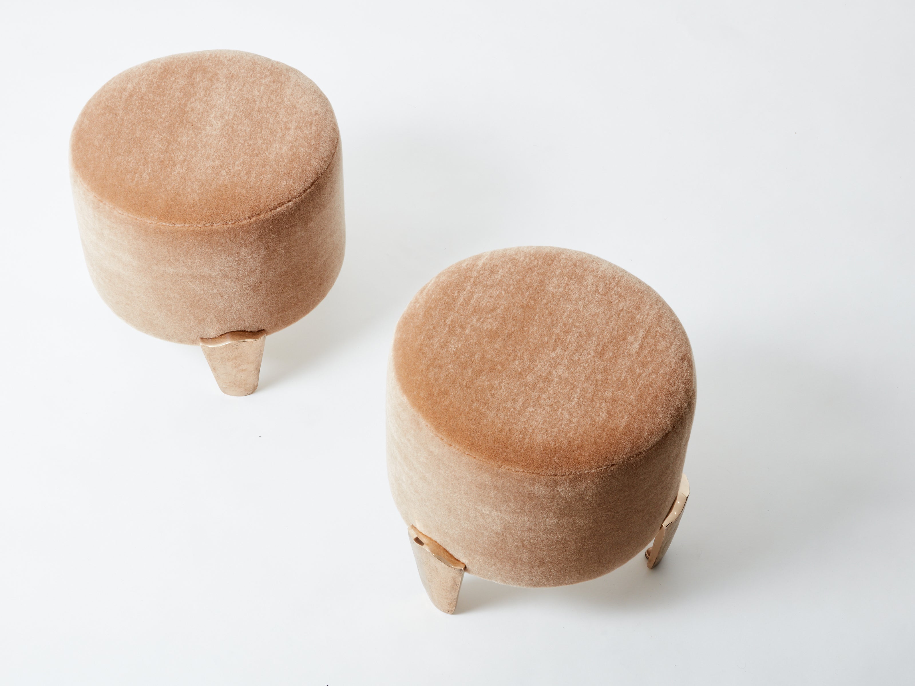 Pair of stools Garouste & Bonetti ‘Koala’ bronze teddy mohair velvet 1995