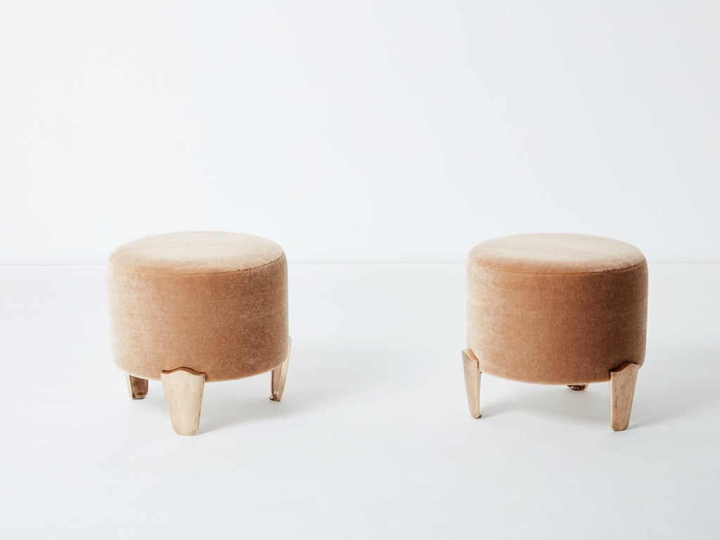 Pair of stools Garouste & Bonetti ‘Koala’ bronze teddy mohair velvet 1995