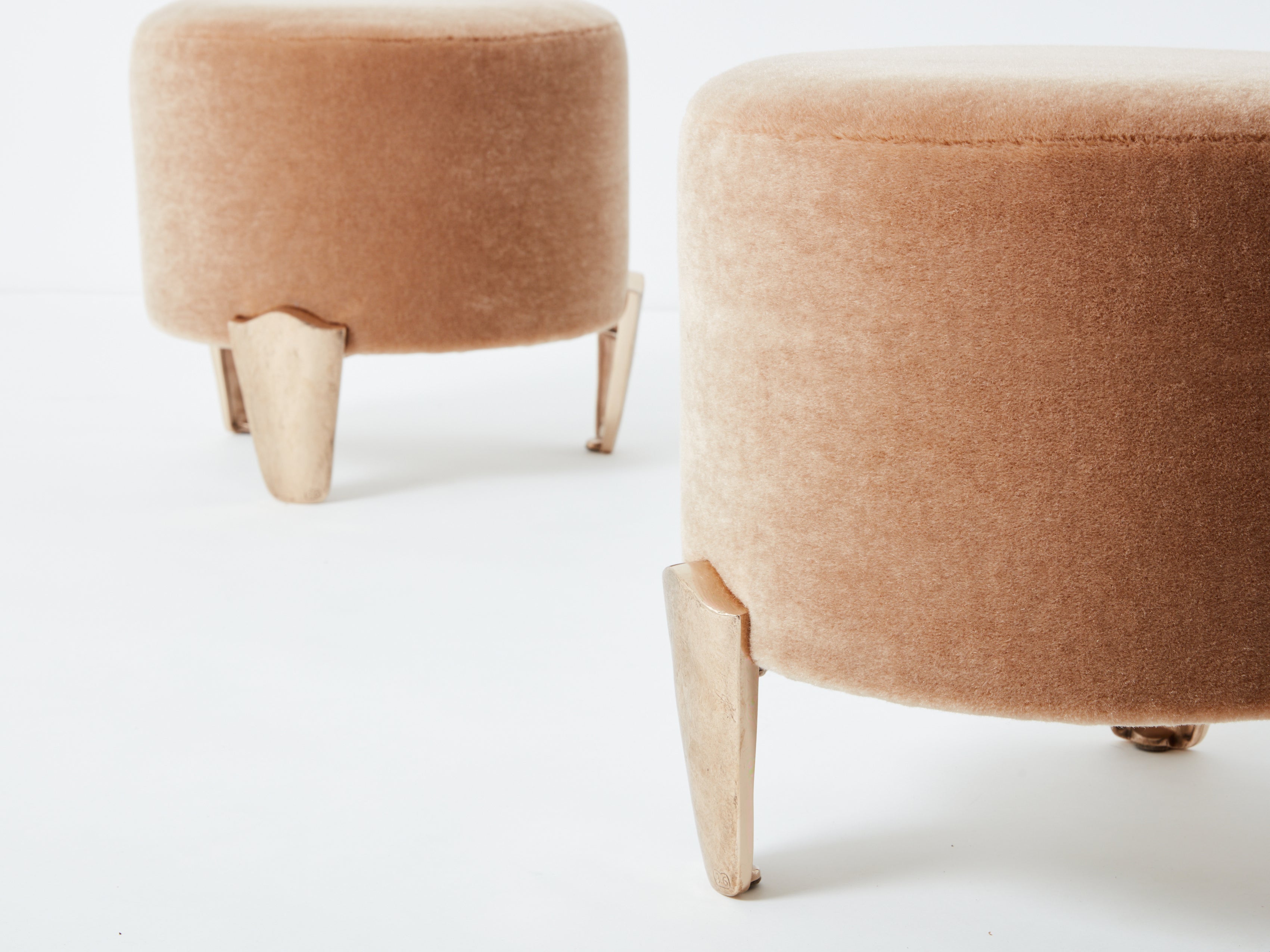 Pair of stools Garouste & Bonetti ‘Koala’ bronze teddy mohair velvet 1995