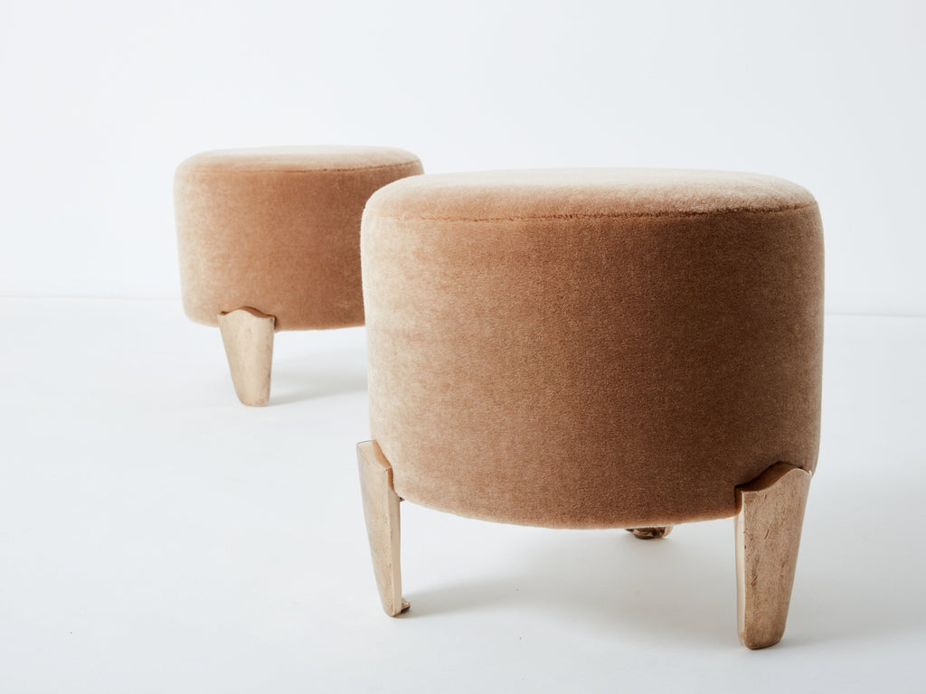 Pair of stools Garouste & Bonetti ‘Koala’ bronze teddy mohair velvet 1995