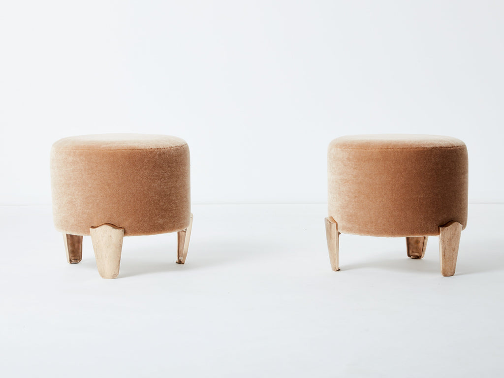 Pair of stools Garouste & Bonetti ‘Koala’ bronze teddy mohair velvet 1995