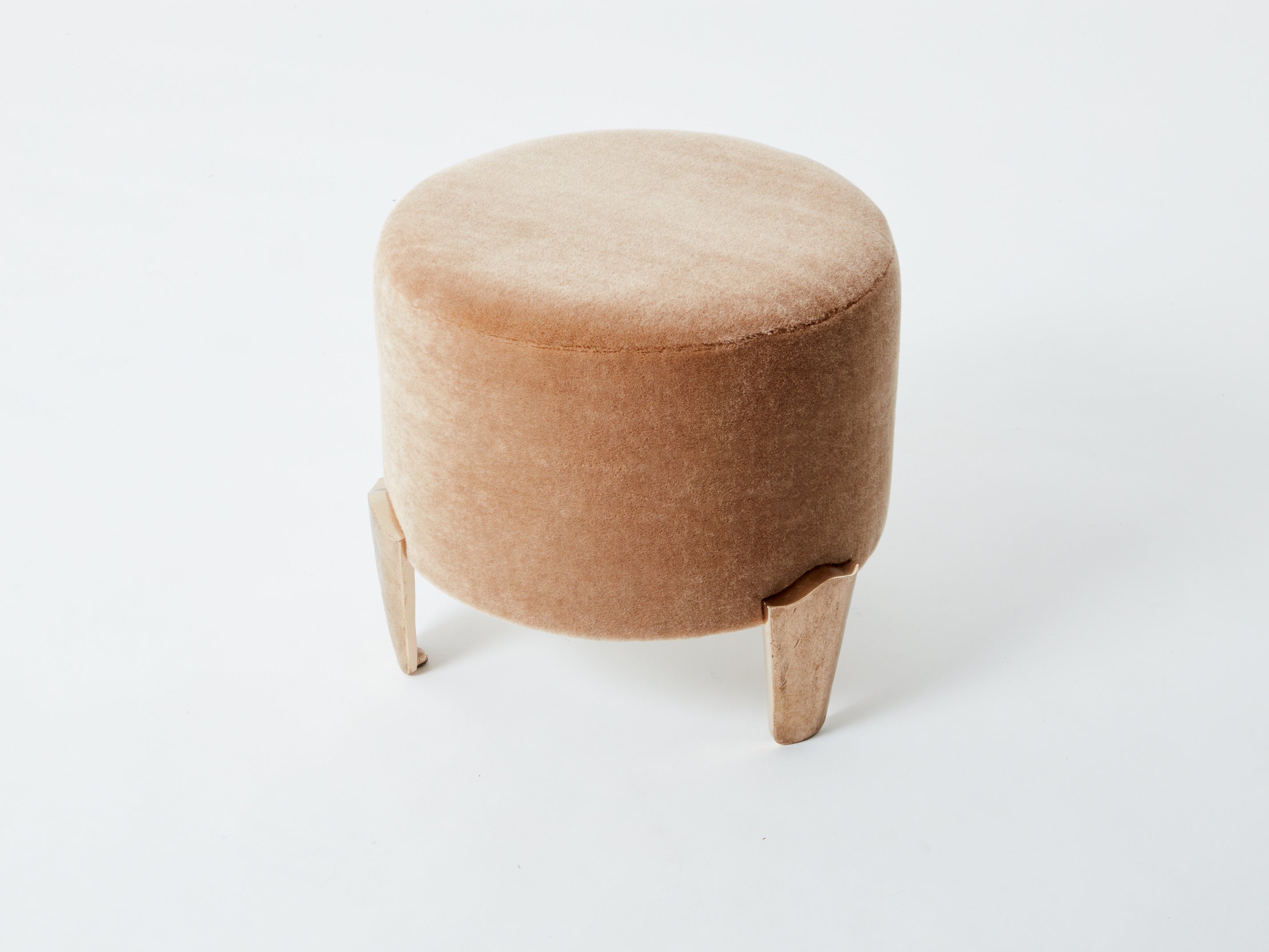 Pair of stools Garouste & Bonetti ‘Koala’ bronze teddy mohair velvet 1995