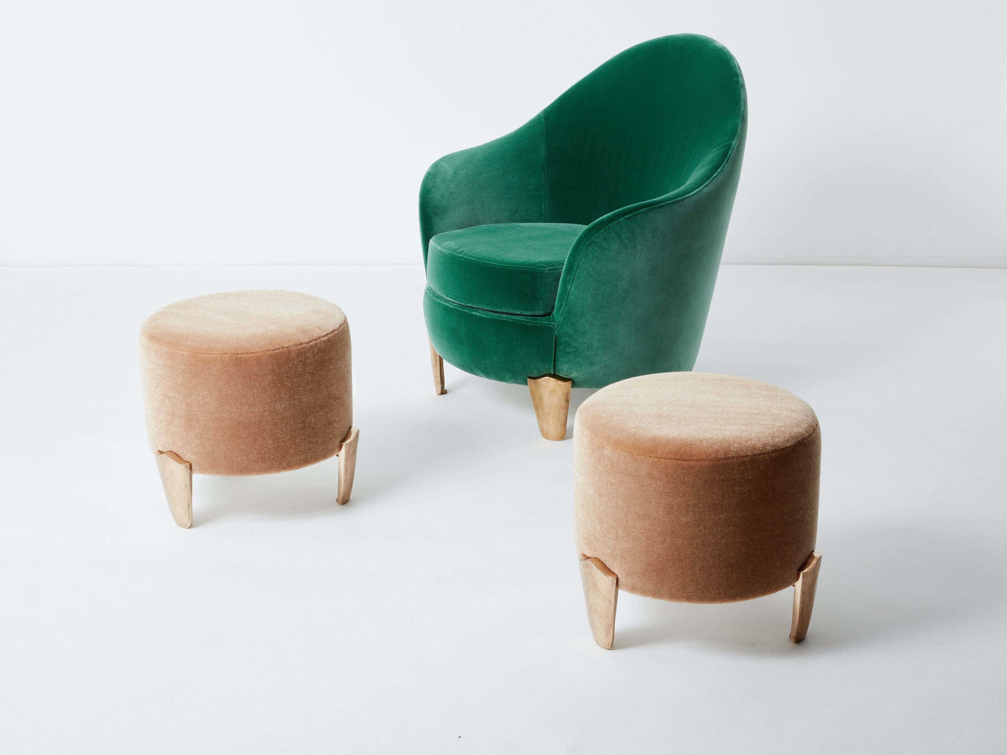 Pair of stools Garouste & Bonetti ‘Koala’ bronze teddy mohair velvet 1995