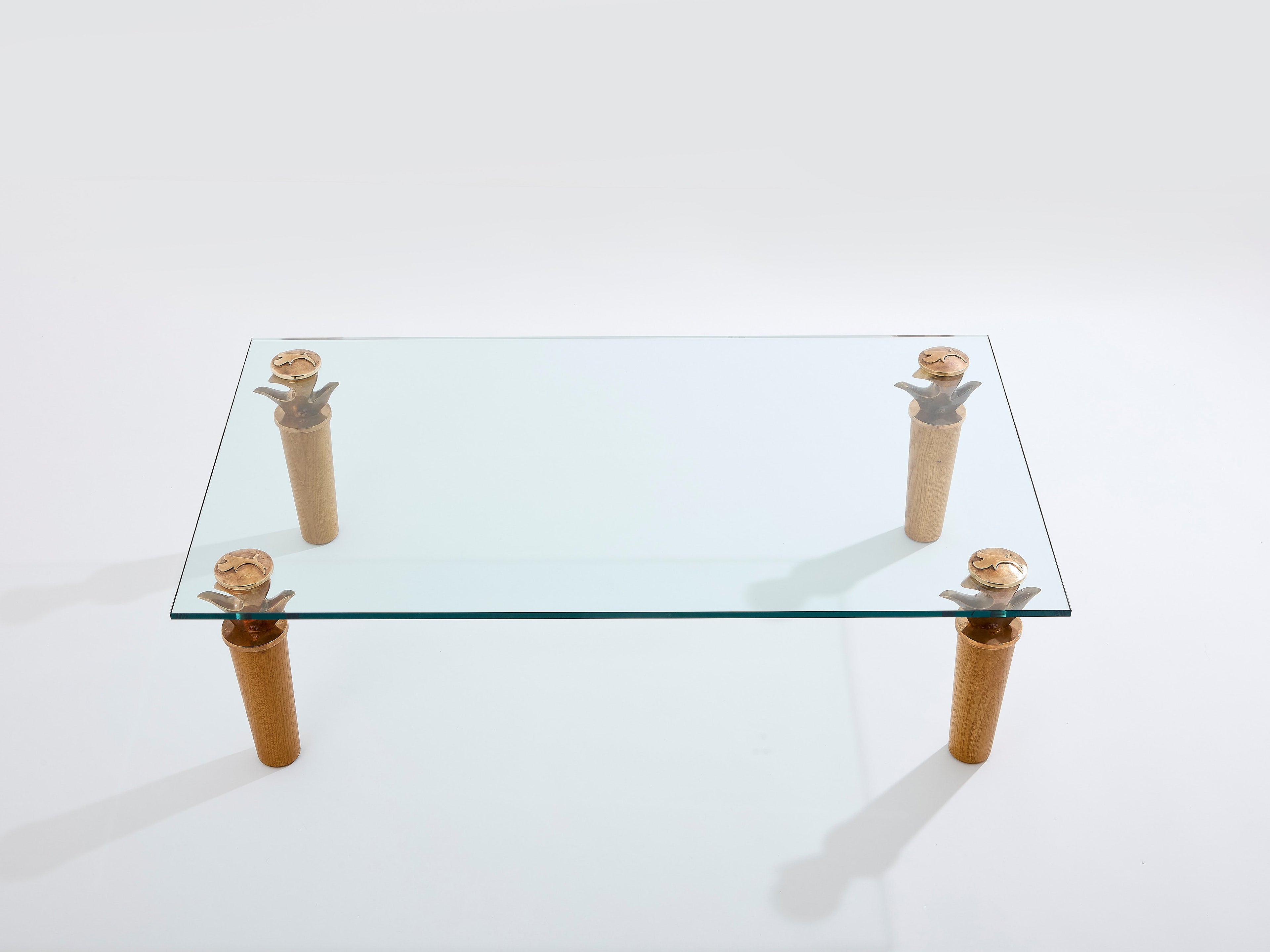 Garouste & Bonetti solid oak and bronze glass coffee table 1995