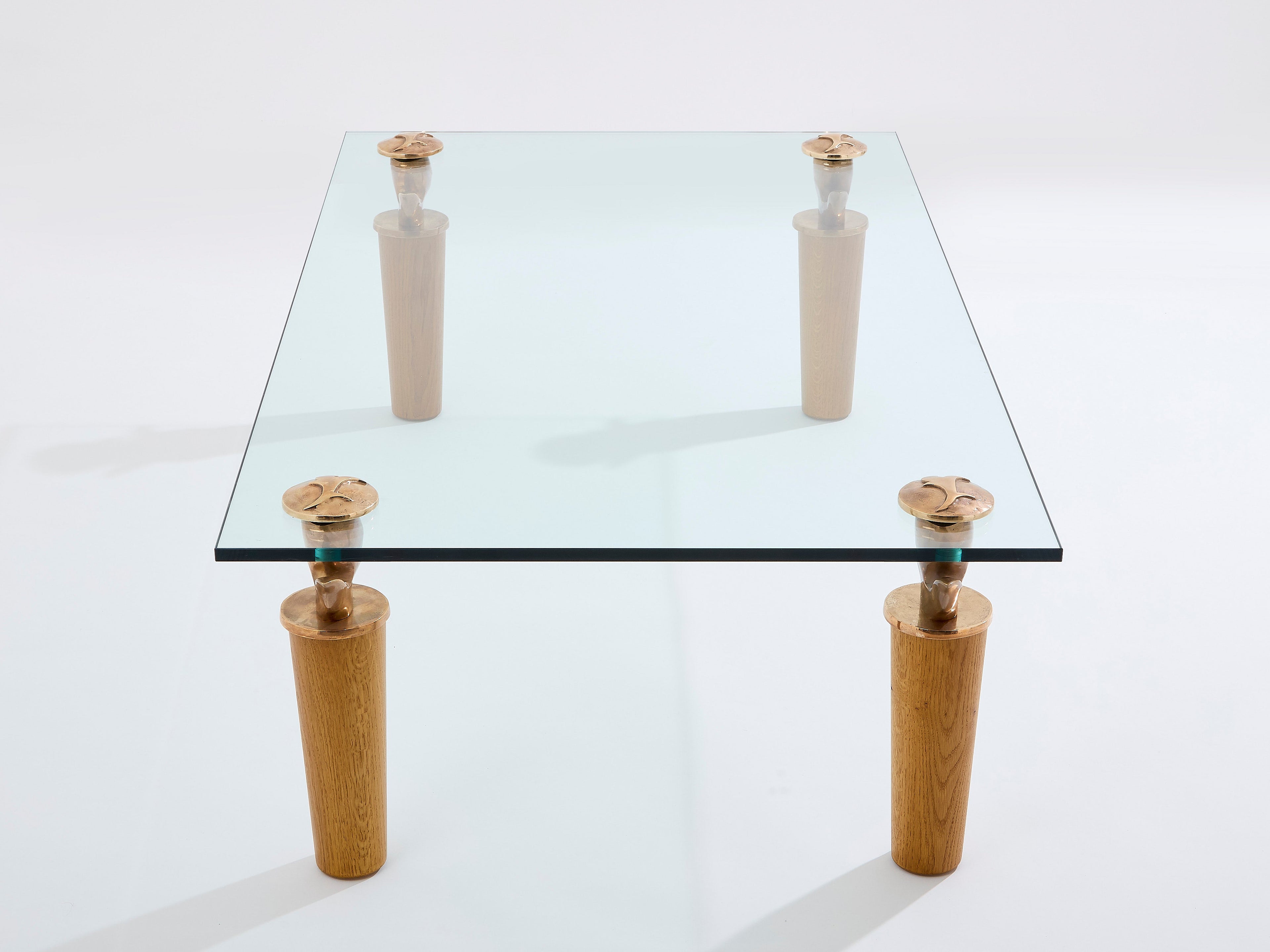 Garouste & Bonetti solid oak and bronze glass coffee table 1995