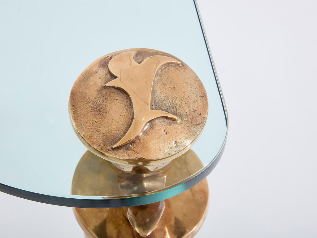 Garouste & Bonetti solid oak and bronze glass console table 1995