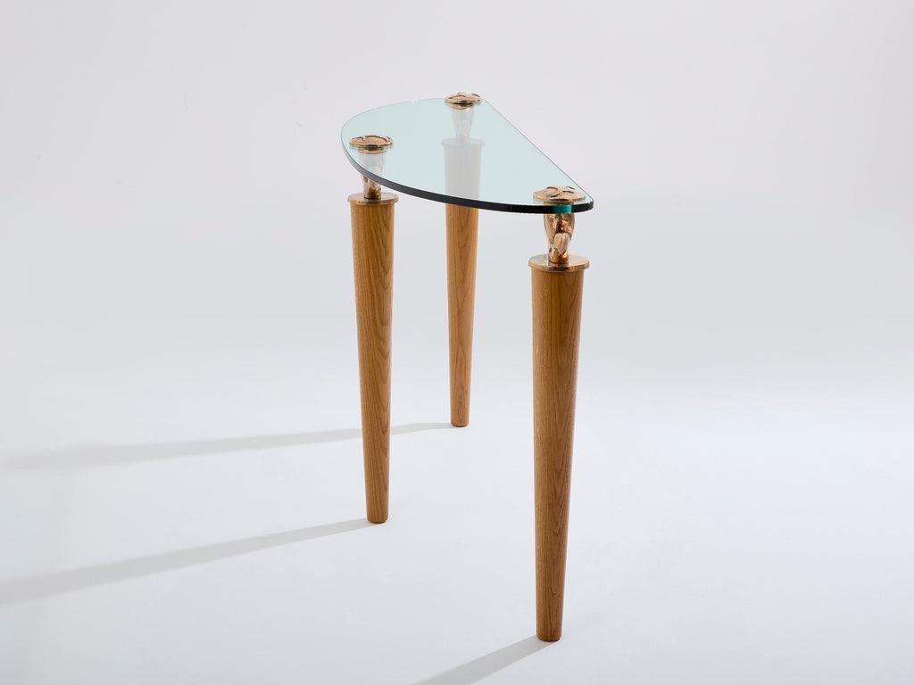 Garouste & Bonetti solid oak and bronze glass console table 1995