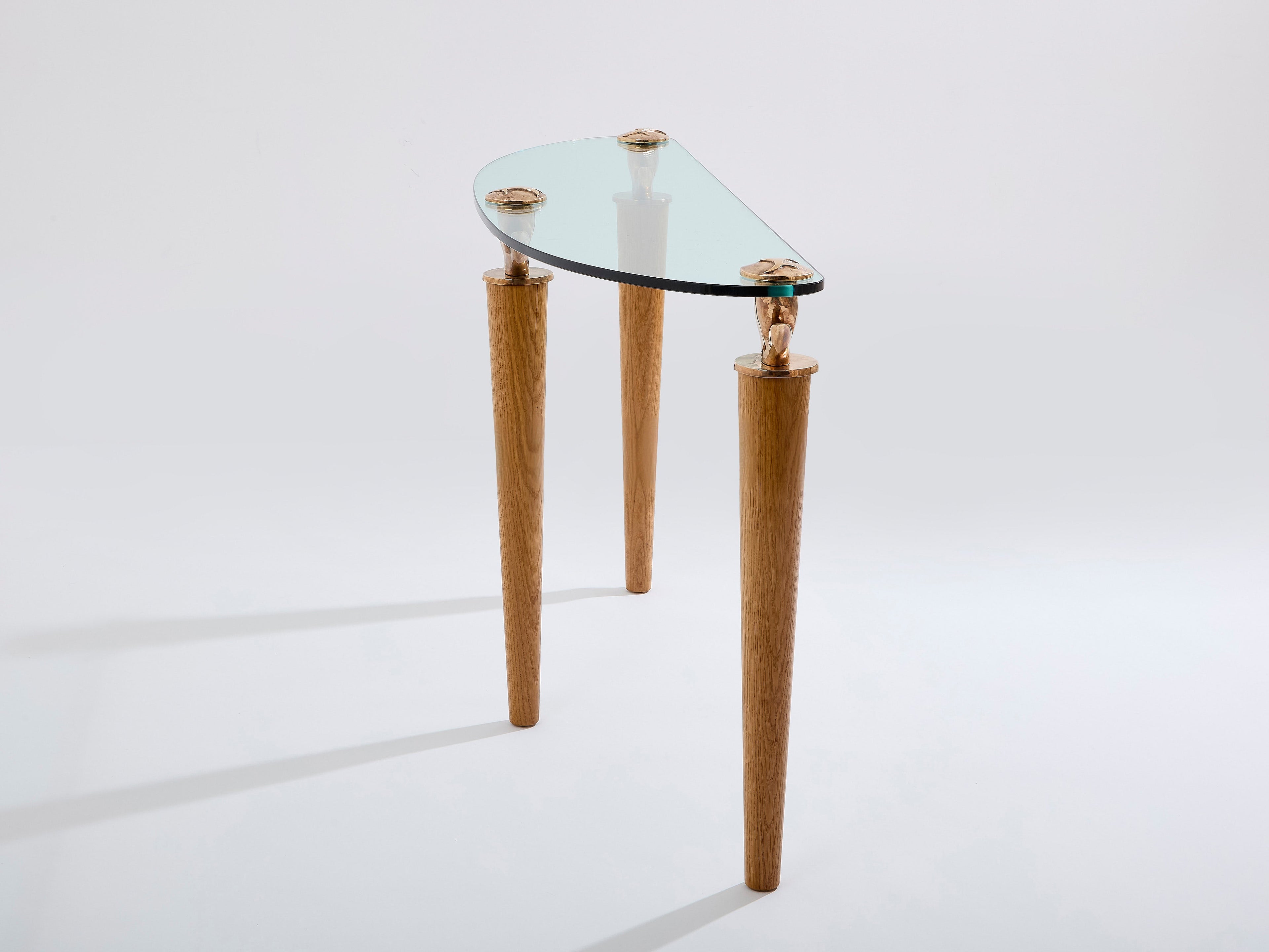 Garouste & Bonetti solid oak and bronze glass console table 1995