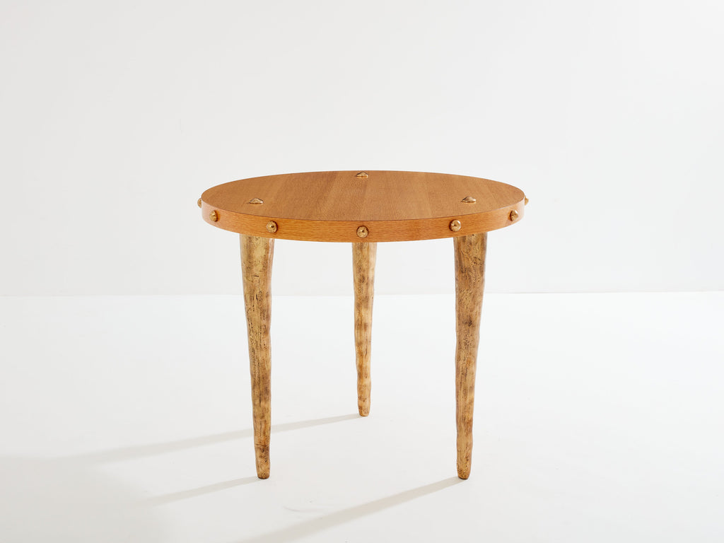 Garouste & Bonetti solid oak and patinated bronze gueridon table 1987