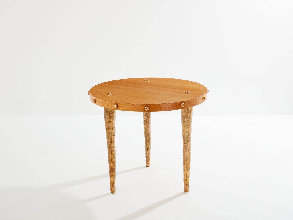 Garouste & Bonetti solid oak and patinated bronze gueridon table 1987
