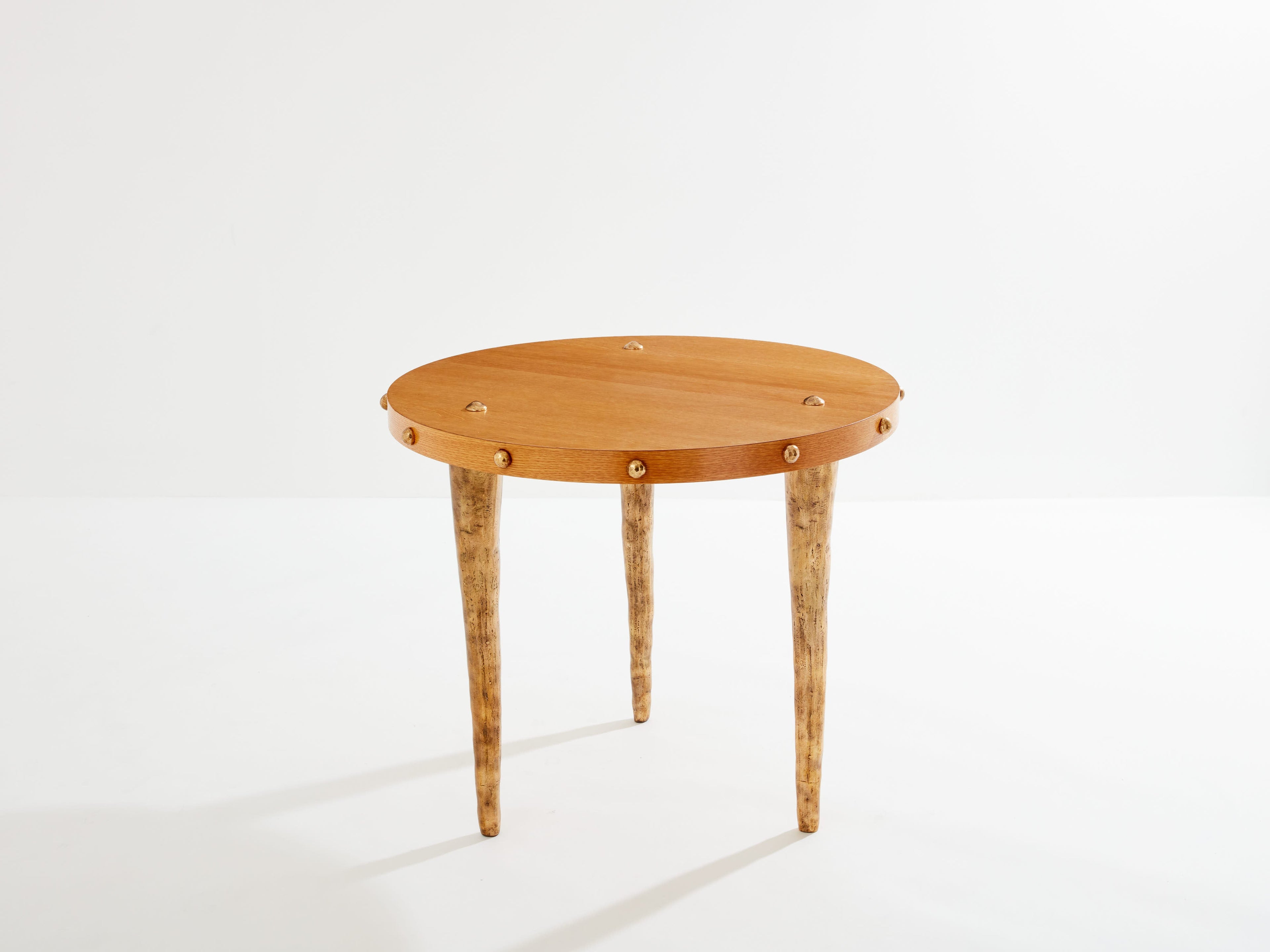 Garouste & Bonetti solid oak and patinated bronze gueridon table 1987
