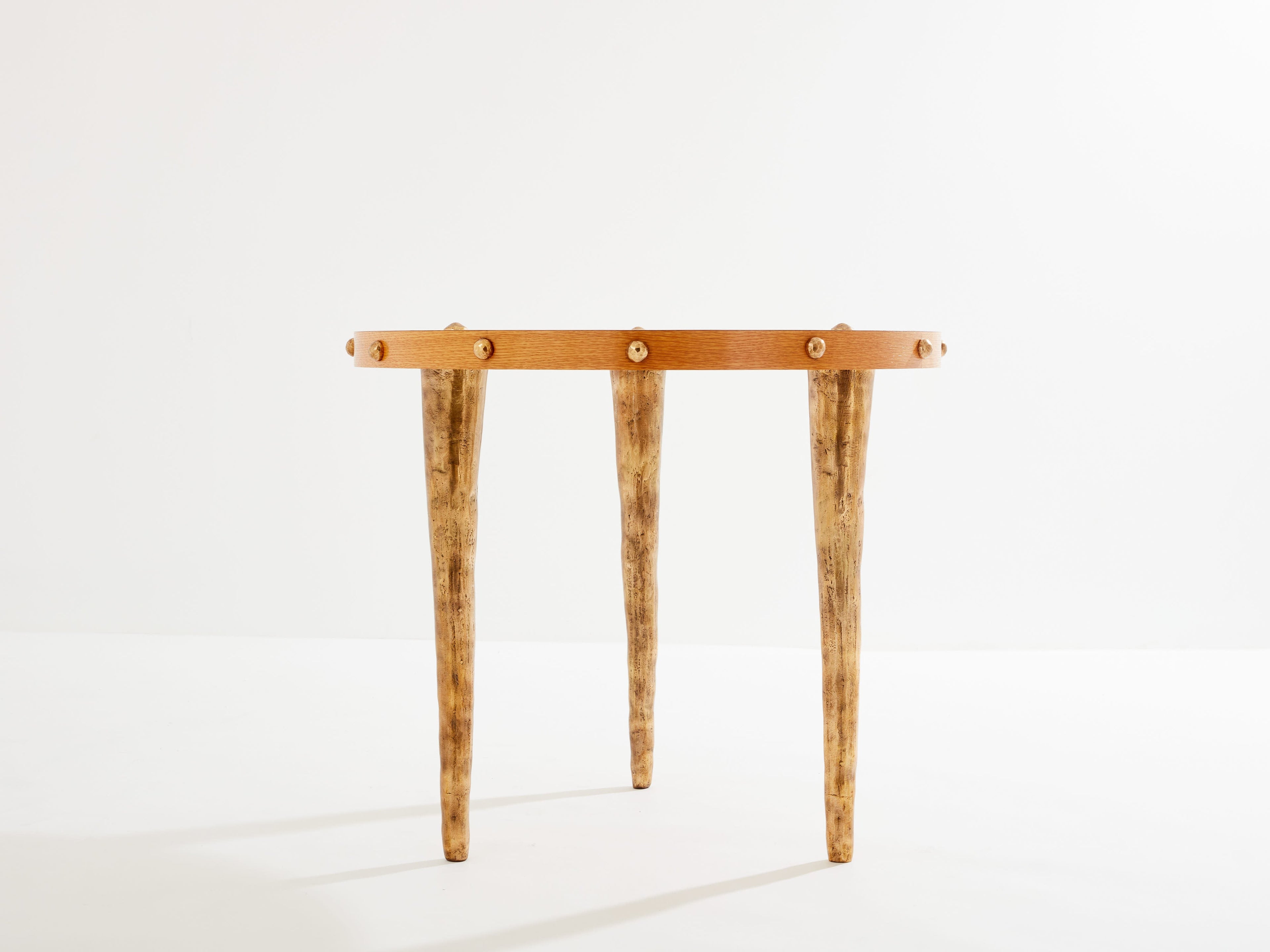 Garouste & Bonetti solid oak and patinated bronze gueridon table 1987