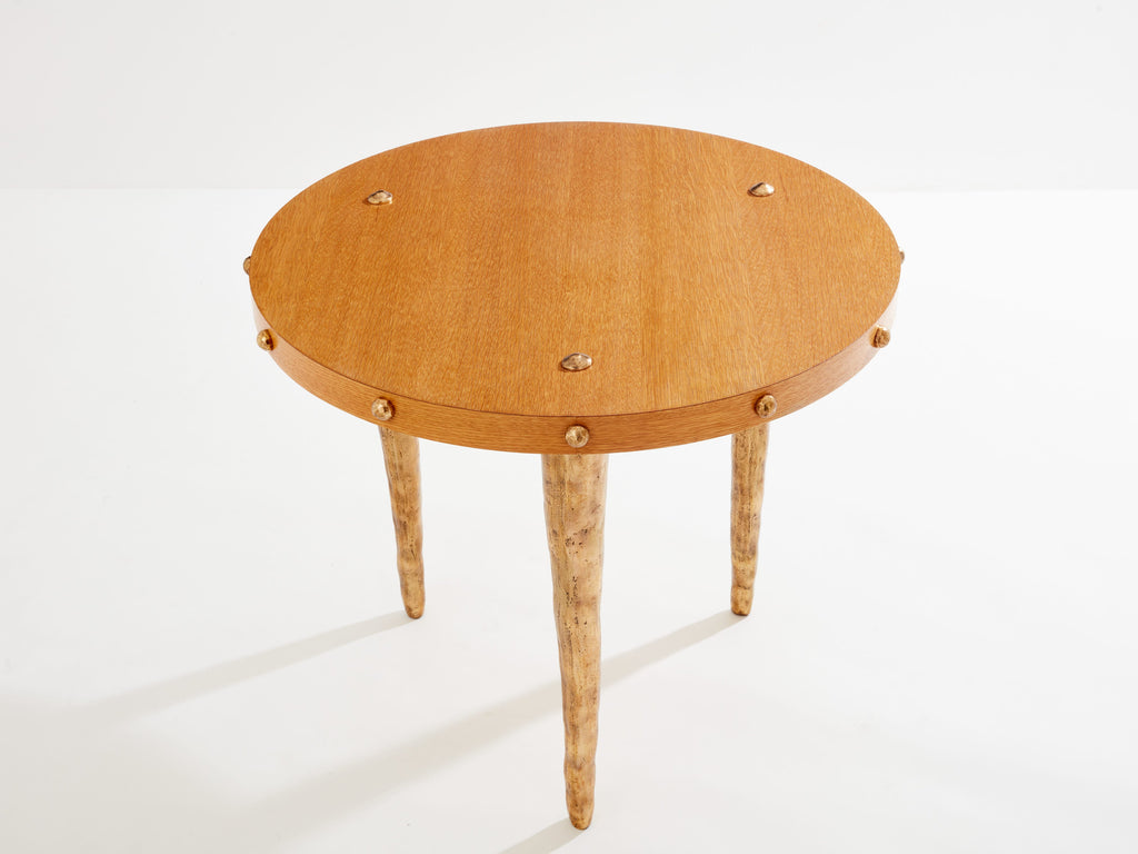 Garouste & Bonetti solid oak and patinated bronze gueridon table 1987