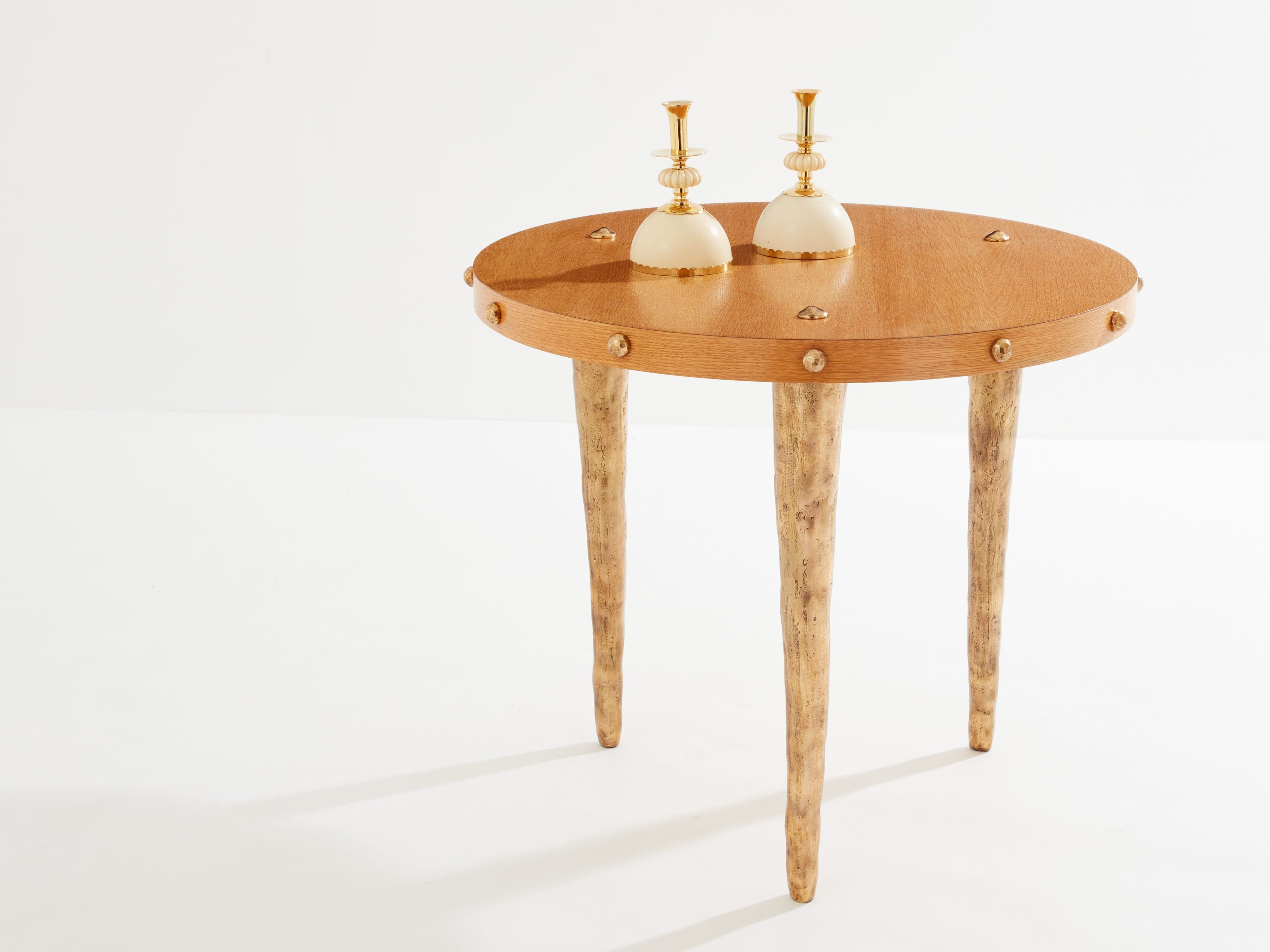 Garouste & Bonetti solid oak and patinated bronze gueridon table 1987