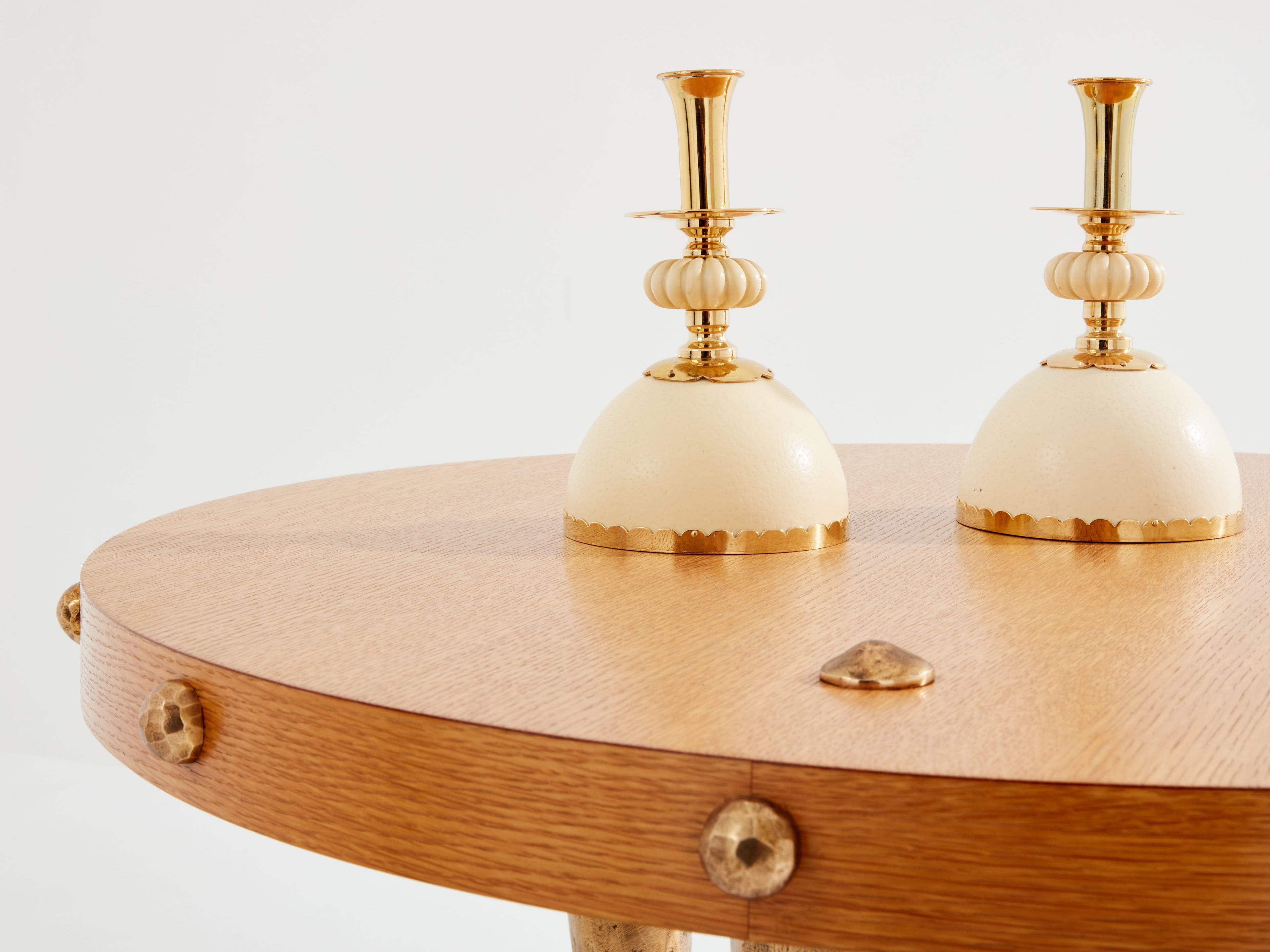 Garouste & Bonetti solid oak and patinated bronze gueridon table 1987