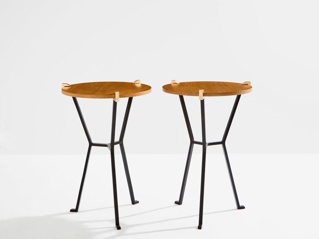 Garouste & Bonetti solid oak and wrought iron gueridon tables 1995