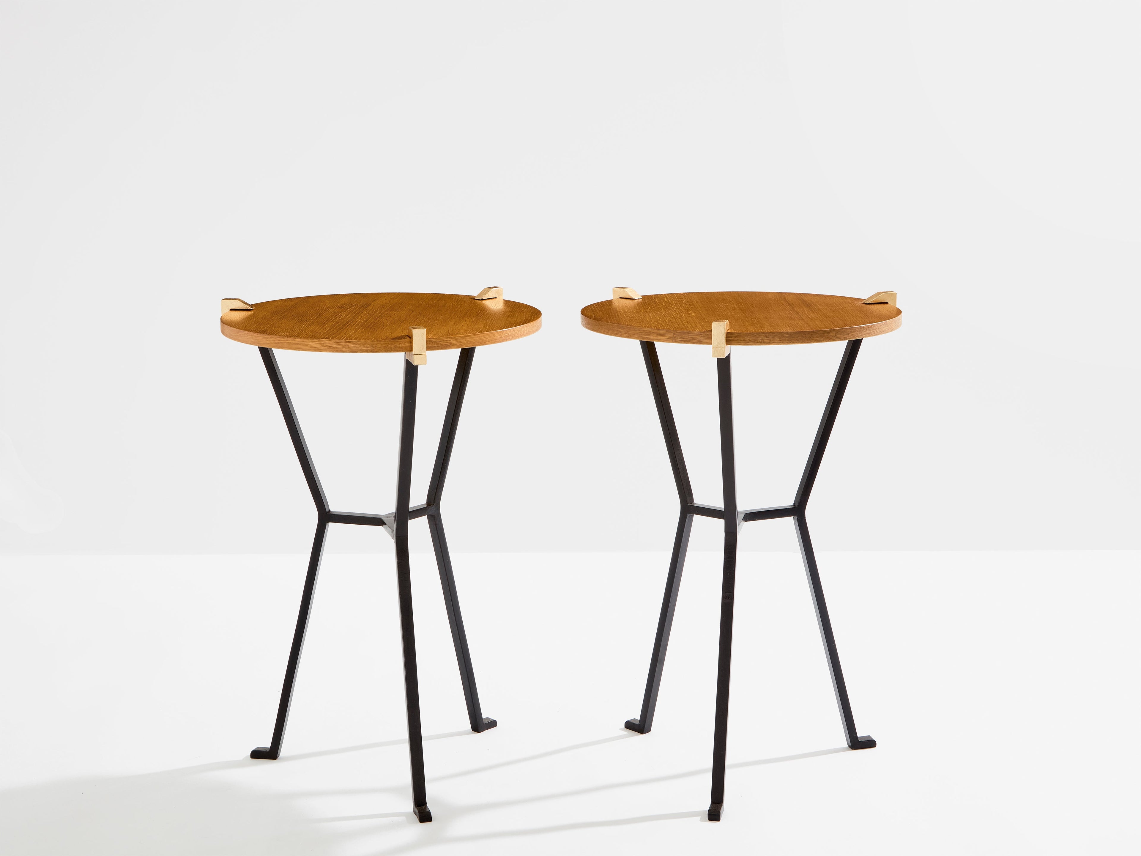 Garouste & Bonetti solid oak and wrought iron gueridon tables 1995